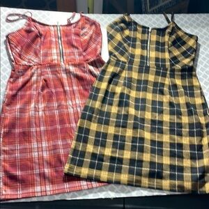 Plaid Zip-Up Dresses - Red and Yellow